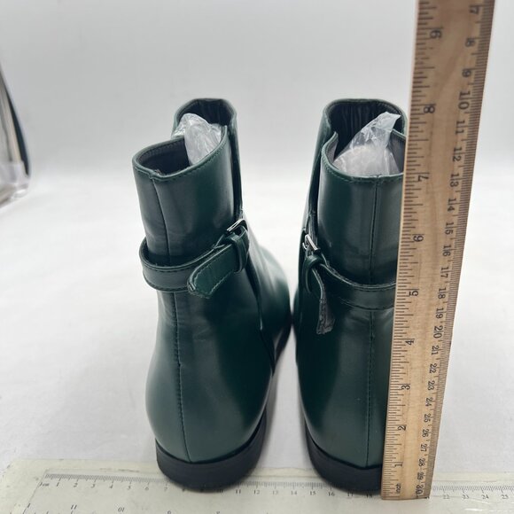 Dark Green Low Heel Back Strap Buckle Ankle Boots Square Toe Ladies Casual Boots - Picture 4 of 7